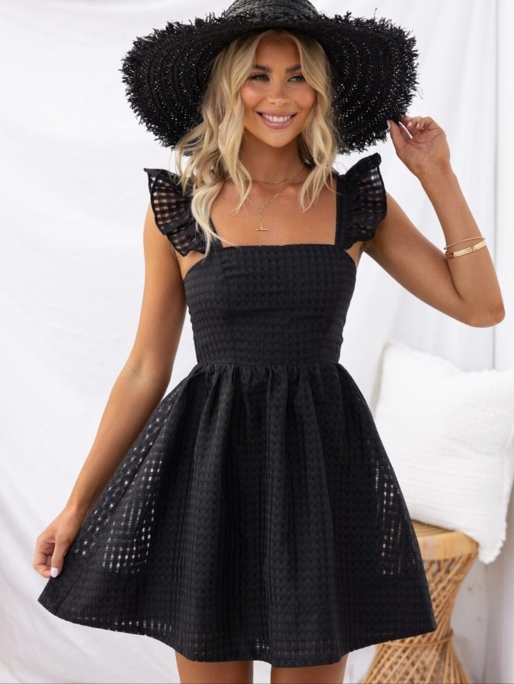 Black Western Eyelet Dress NWT